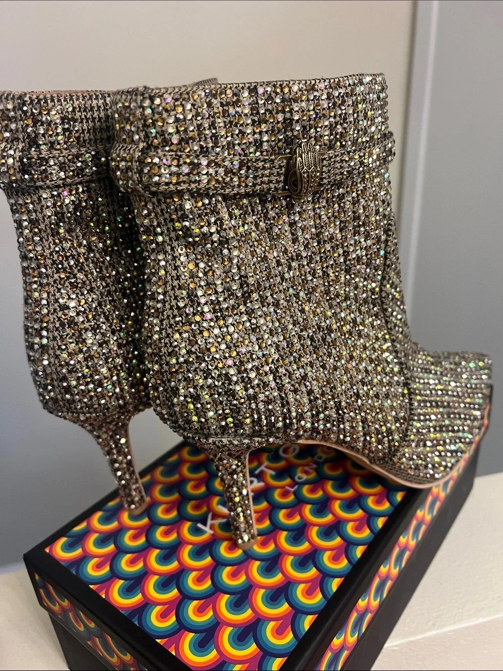 Kurt Geiger Gold Crystal Embellished Ankle Boots